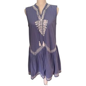 La Plage Periwinkle Sleeveless Embroidered cotton sundress XS